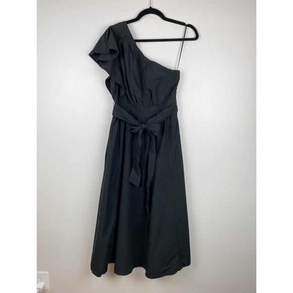 Madewell Ruffled One-Shoulder Midi Dress Black NWT - Picture 4 of 16